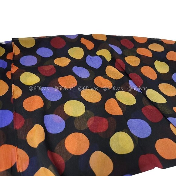 Multicolor Large Polka Dots on Black Background Fashion Scarf - Picture 3 of 5